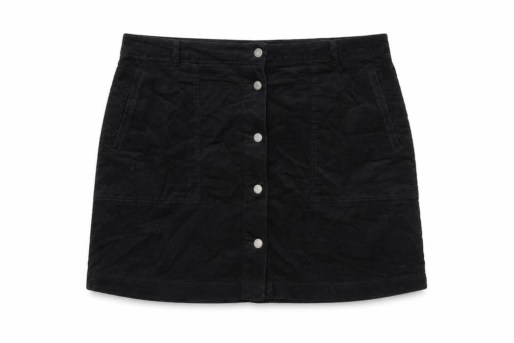 Marks & Spencer Womens Black Polyester A-Line Skirt Size 42 in Button