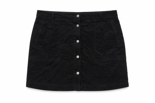 Marks & Spencer Womens Black Polyester A-Line Skirt Size 42 in Button