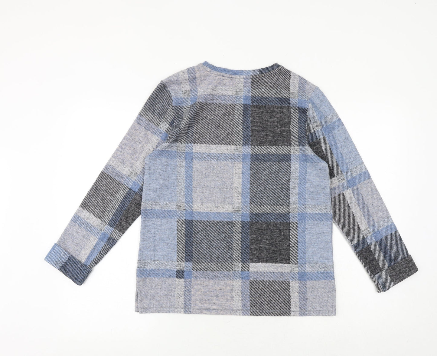 Marks and Spencer Womens Blue Round Neck Check Polyester Pullover Jumper Size S