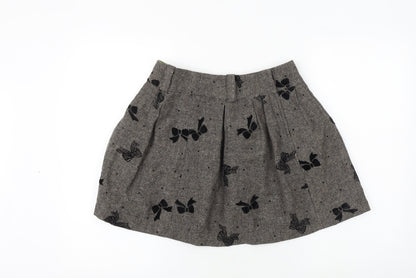 Next Womens Brown Geometric Polyester Flare Skirt Size 28 in Zip - Bow Pattern