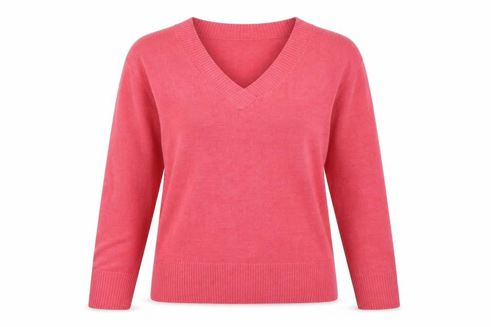 Marks & Spencer Womens Pink V-Neck Acrylic Pullover Jumper Size 12