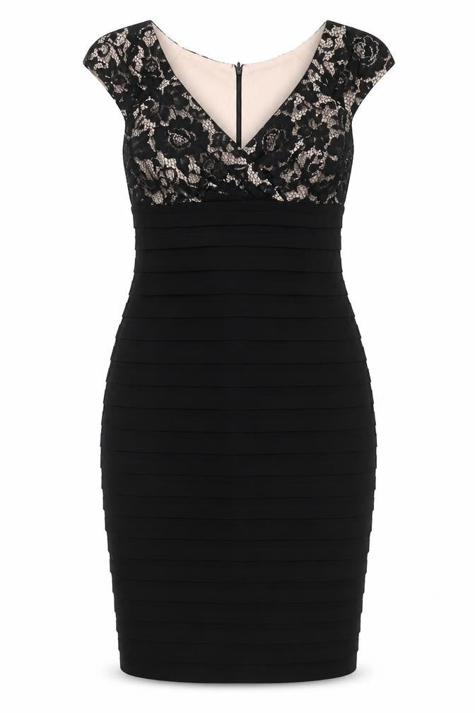 Linea Womens Black Floral Polyester Bodycon Size 8 V-Neck Zip
