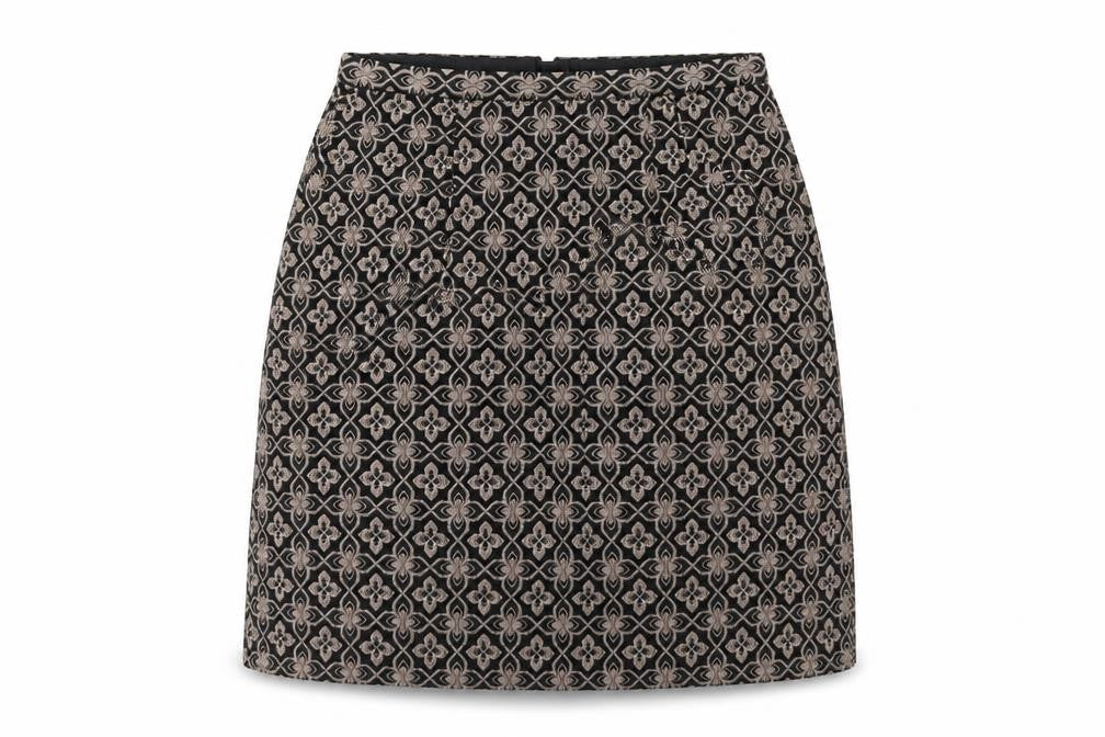 Marks & Spencer Womens Brown Geometric Polyester A-Line Skirt Size 10 Zip - Mosaic Print