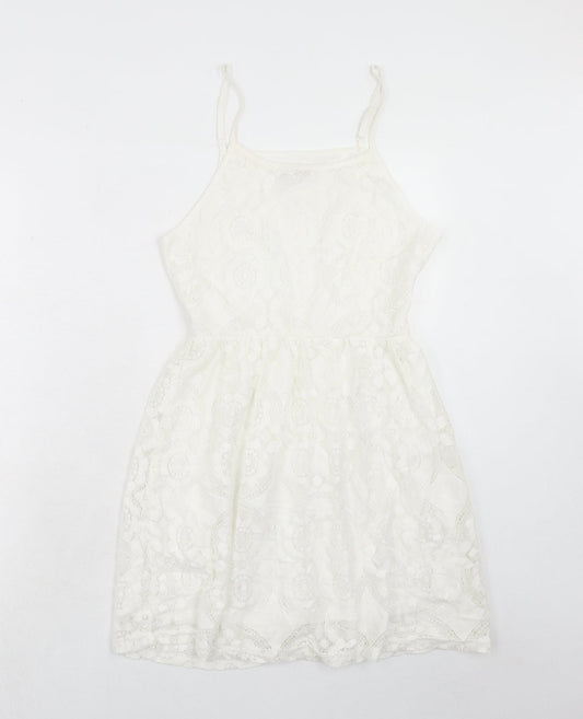 Pink Boutique Womens White Polyester Slip Dress Size 10 Scoop Neck Zip