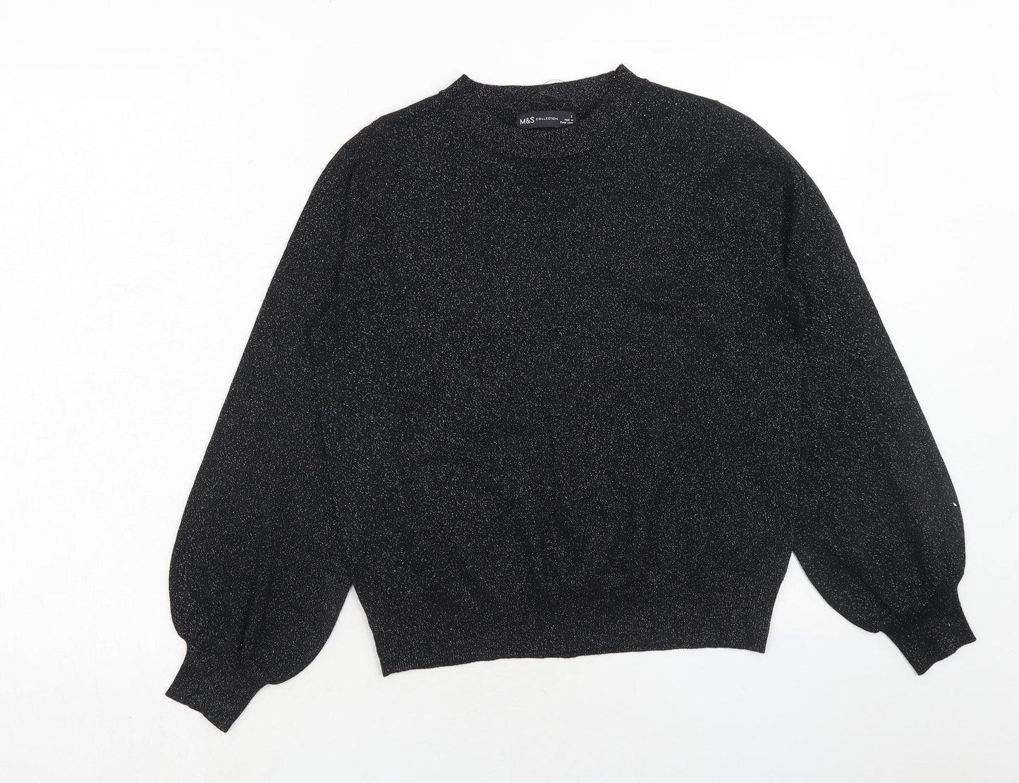 Marks and Spencer Womens Black Round Neck Polyester Pullover Jumper Size S