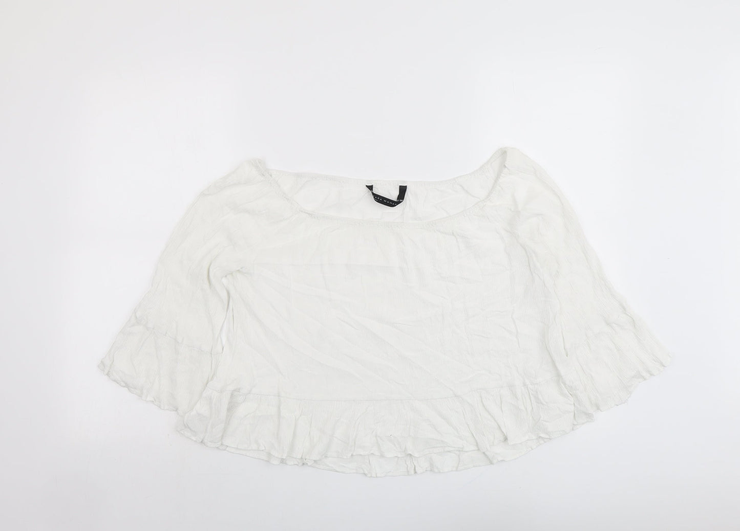 Zara Womens White Polyester Basic Blouse Size L Boat Neck
