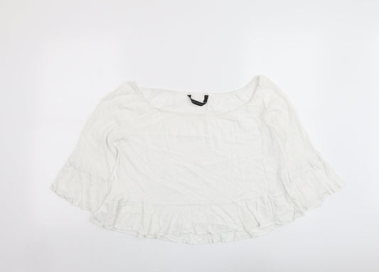 Zara Womens White Polyester Basic Blouse Size L Boat Neck