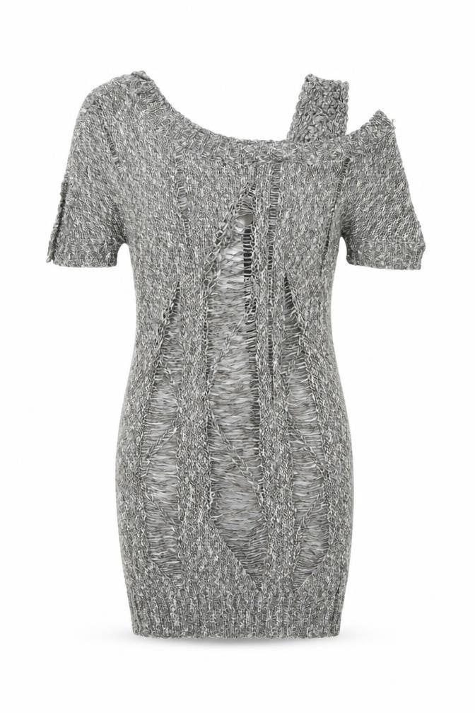 Moku Womens Grey Boat Neck Acrylic Pullover Jumper Size M - Cold Shoulder