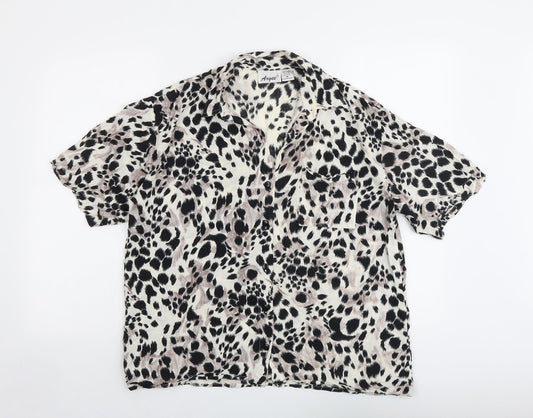 Angee Womens Beige Animal Print Viscose Basic Button-Up Size M Boat Neck