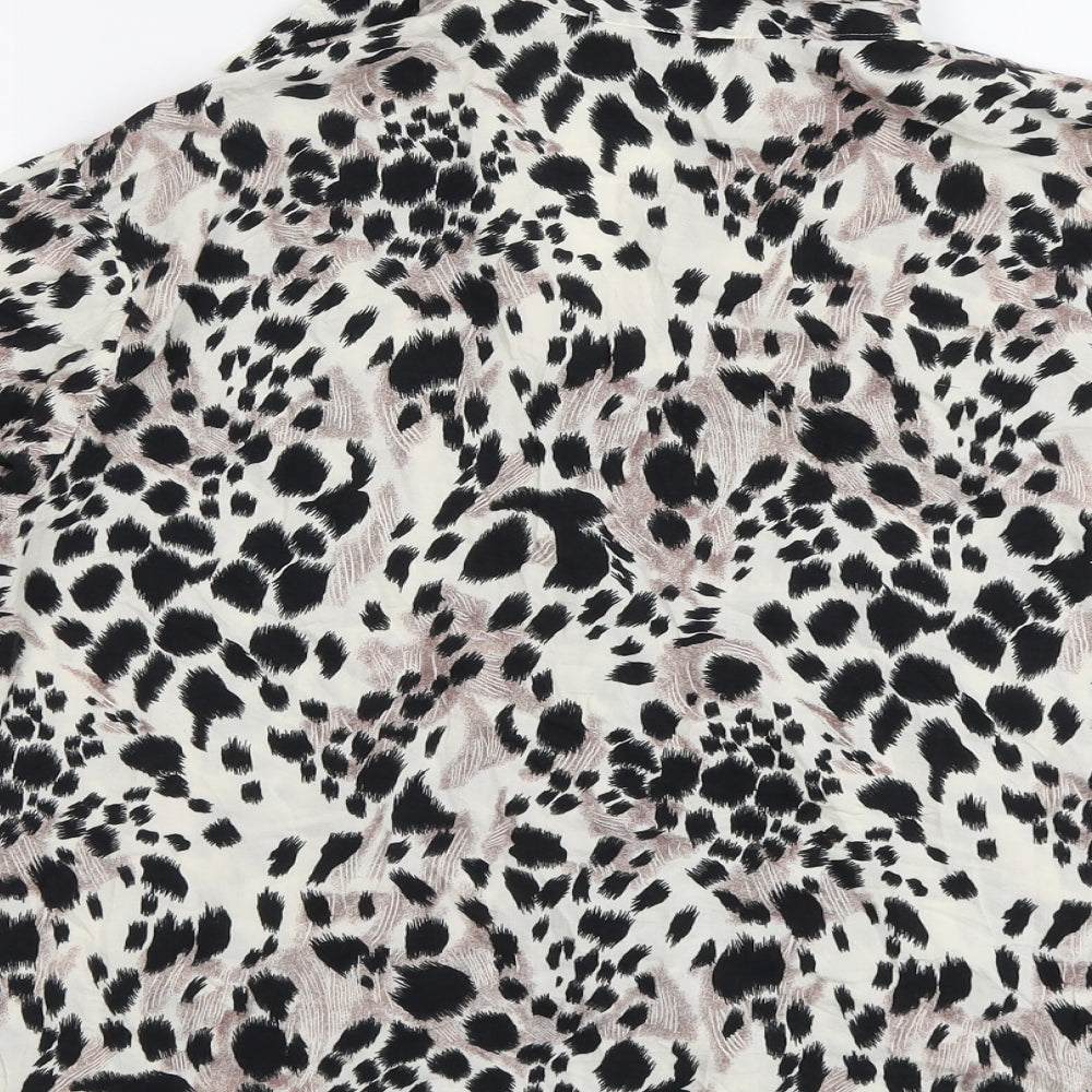 Angee Womens Beige Animal Print Viscose Basic Button-Up Size M Boat Neck
