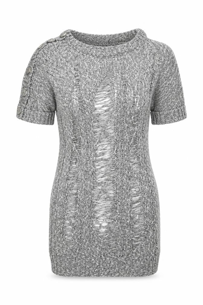 Moku Womens Grey Boat Neck Acrylic Pullover Jumper Size M - Cold Shoulder
