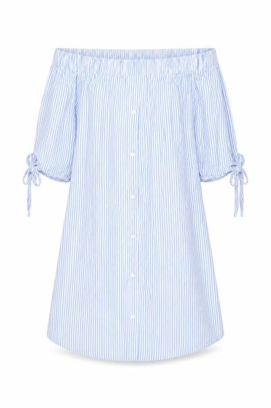 New Look Womens Blue Striped Viscose A-Line Size S Off the Shoulder Pullover