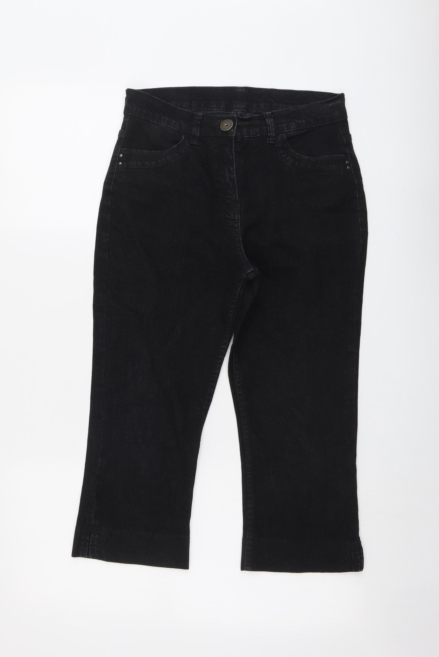 Marks and Spencer Womens Black Cotton Straight Jeans Size 10 L20 in Regular Button