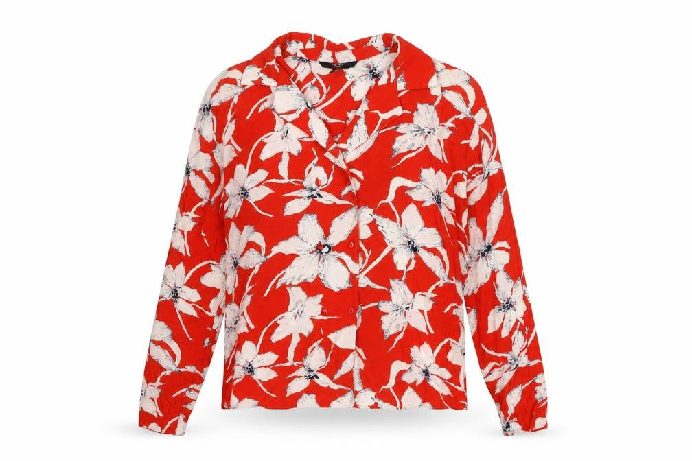 VERO MODA Womens Red Floral Viscose Basic Button-Up Size L Collared