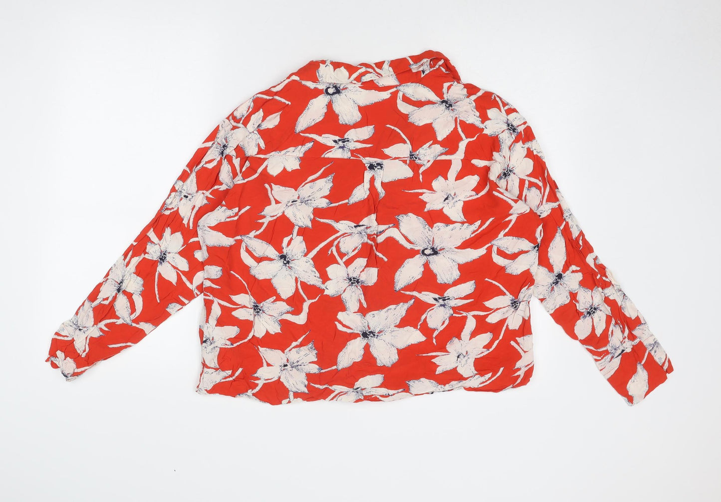 VERO MODA Womens Red Floral Viscose Basic Button-Up Size L Collared
