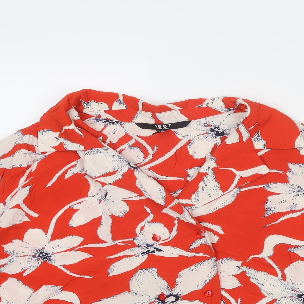 VERO MODA Womens Red Floral Viscose Basic Button-Up Size L Collared