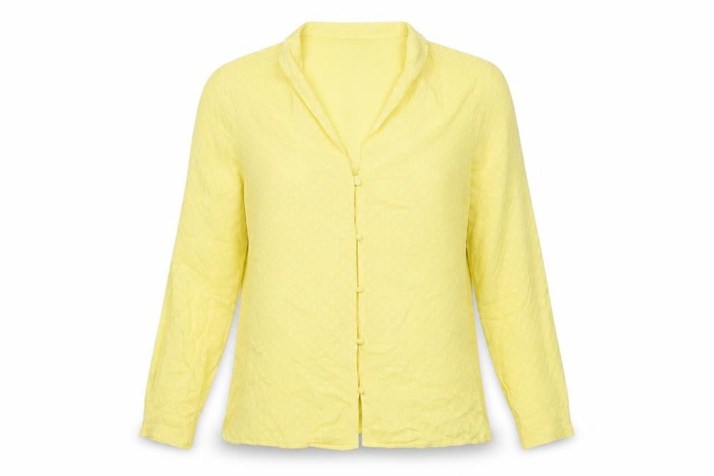 ICHI Womens Yellow Geometric Viscose Basic Button-Up Size S Collared