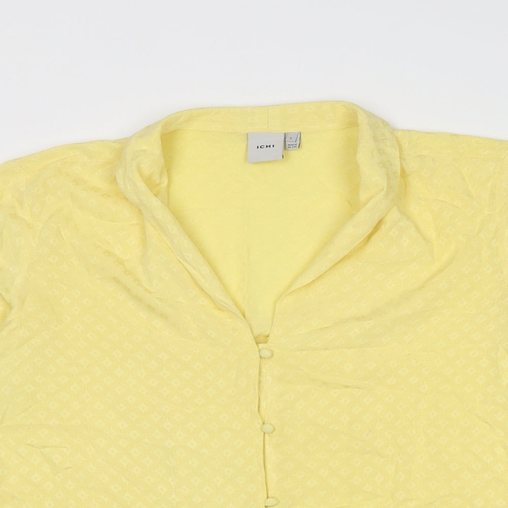 ICHI Womens Yellow Geometric Viscose Basic Button-Up Size S Collared