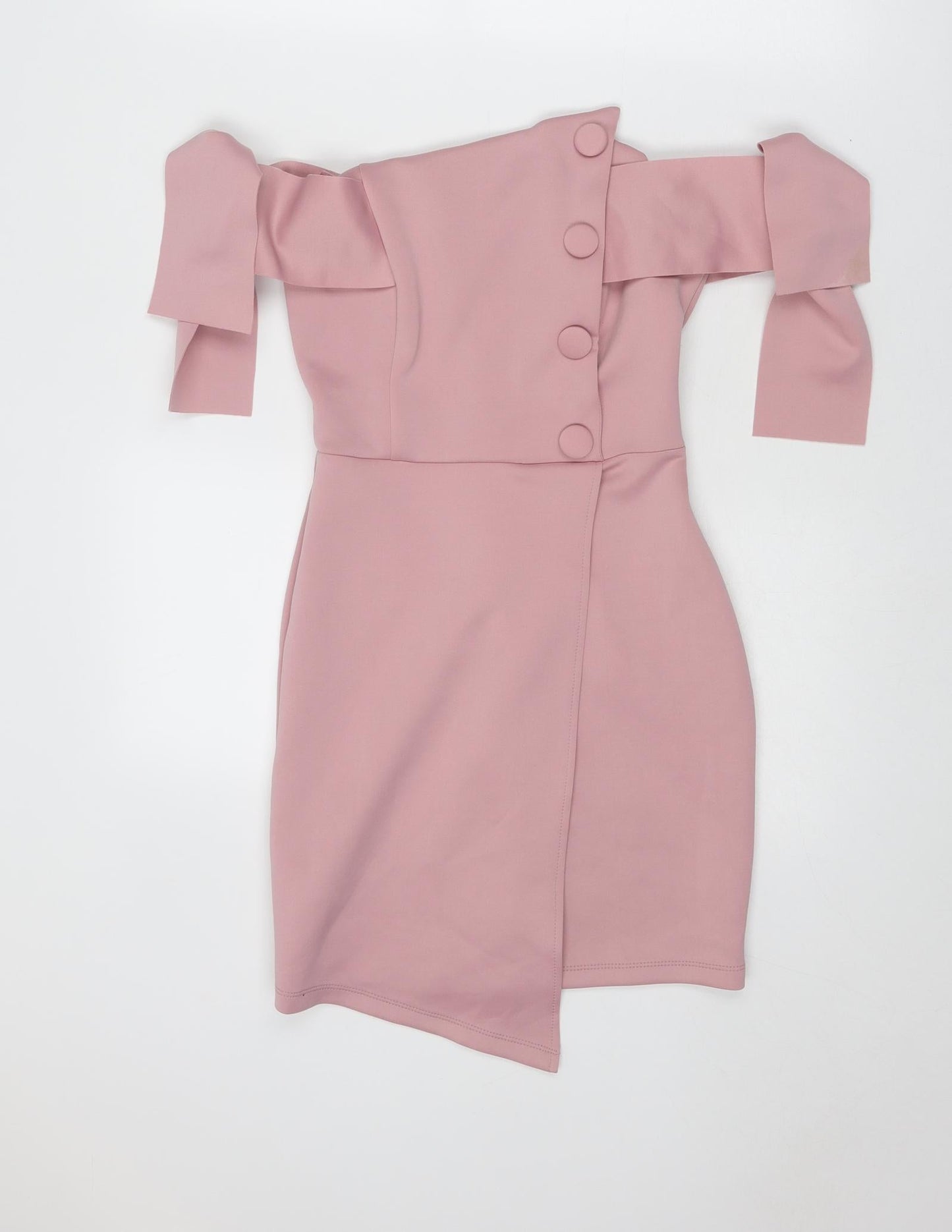 ASOS Womens Pink Polyester Mini Size 6 Off the Shoulder Zip - Tie Sleeve Detail