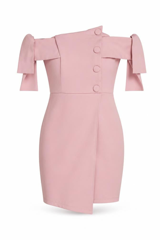 ASOS Womens Pink Polyester Mini Size 6 Off the Shoulder Zip - Tie Sleeve Detail