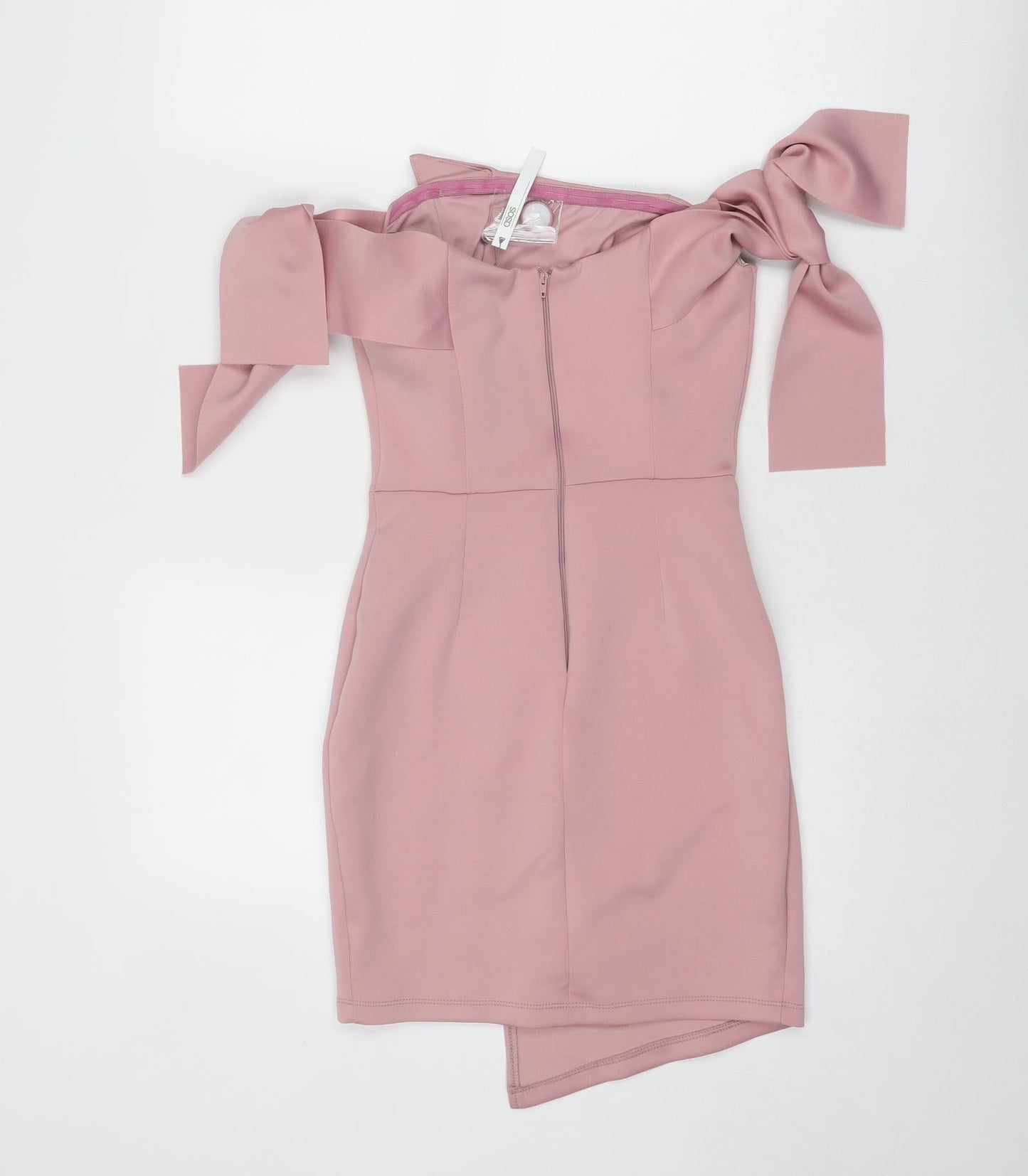 ASOS Womens Pink Polyester Mini Size 6 Off the Shoulder Zip - Tie Sleeve Detail