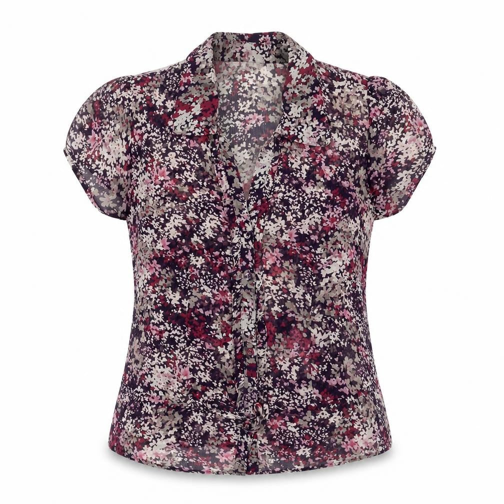 Per Se Womens Multicoloured Geometric Polyester Basic Button-Up Size 16 Collared