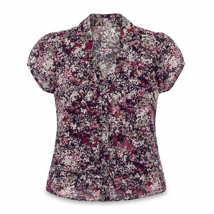 Per Se Womens Multicoloured Geometric Polyester Basic Button-Up Size 16 Collared