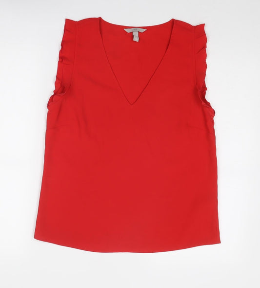 H&M Womens Red Polyester Basic Blouse Size 10 V-Neck
