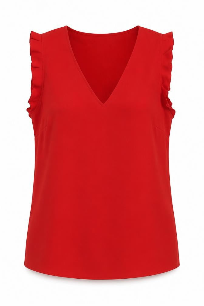 H&M Womens Red Polyester Basic Blouse Size 10 V-Neck
