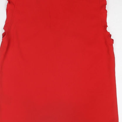 H&M Womens Red Polyester Basic Blouse Size 10 V-Neck