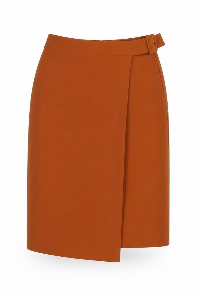 Marks & Spencer Womens Brown Polyester Wrap Skirt Size 6 Zip
