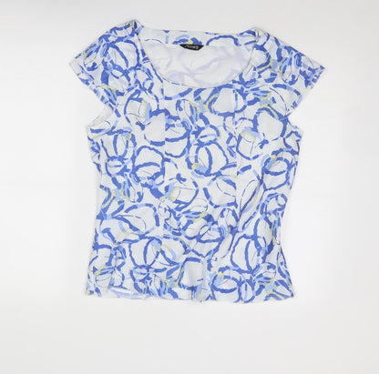 Additional front view of Alexara women’s blue geometric polyester basic blouse, size UK 14, boat neck