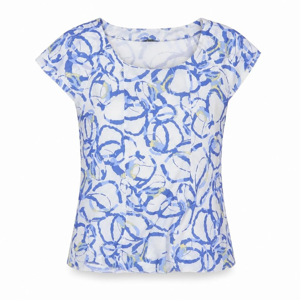Alexara Womens Blue Geometric Polyester Basic Blouse Size 14 Boat Neck