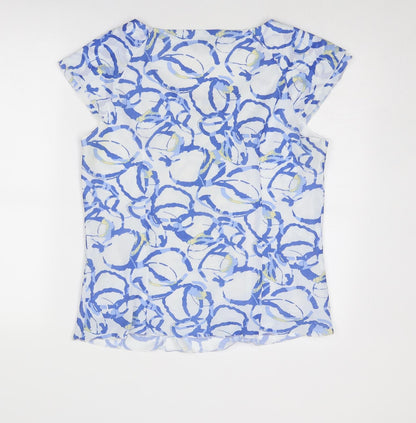 Back view of Alexara women’s blue geometric polyester basic blouse, size UK 14, boat neck