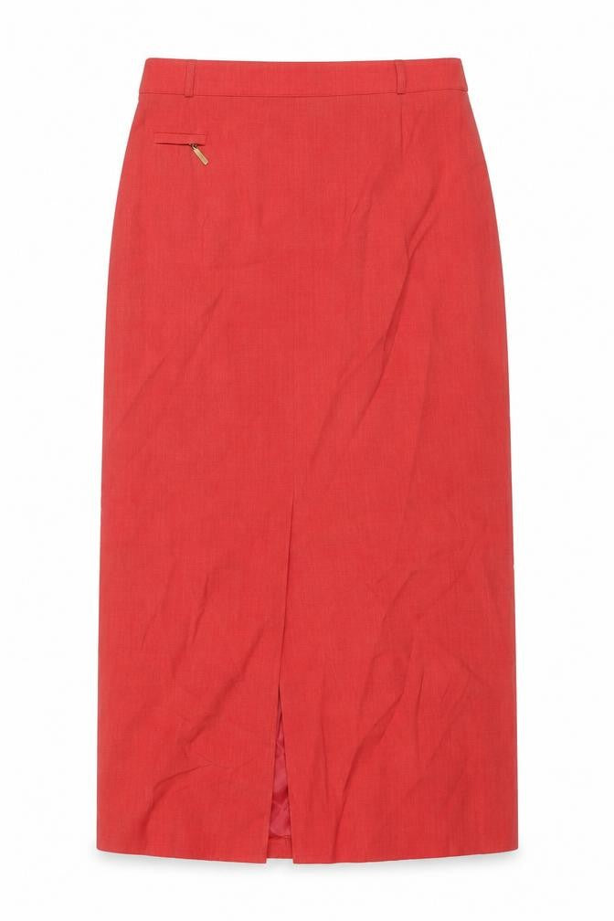 Basler Women's Red Wool Long A-Line Skirt Size 30 in