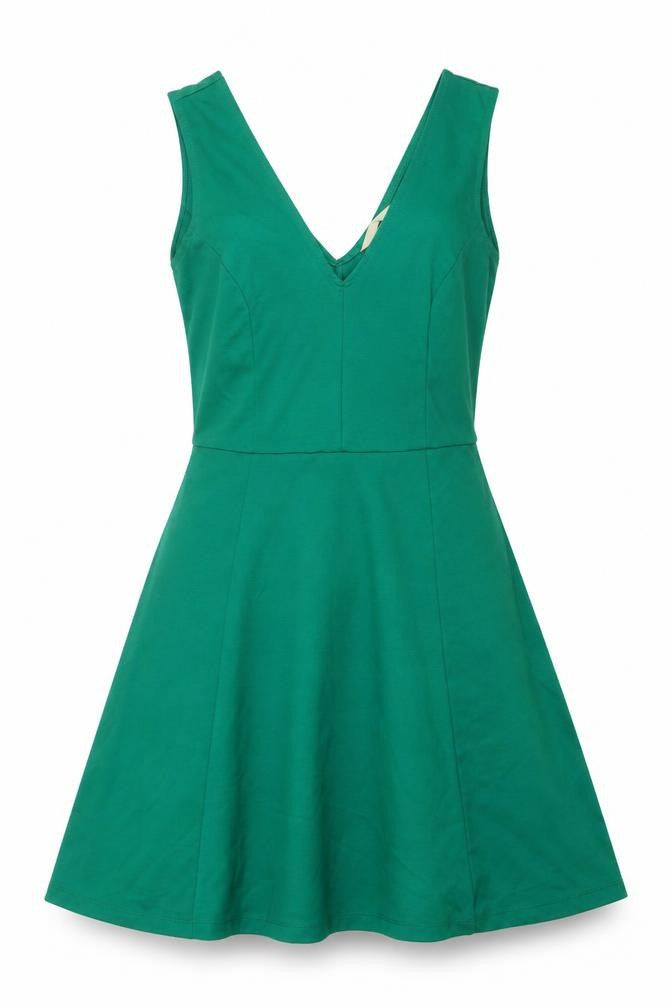 H&M Womens Green Polyester Fit & Flare Size S V-Neck Pullover