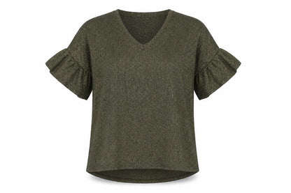 Soaked in Luxury Womens Gold Polyester Basic Blouse Size M V-Neck