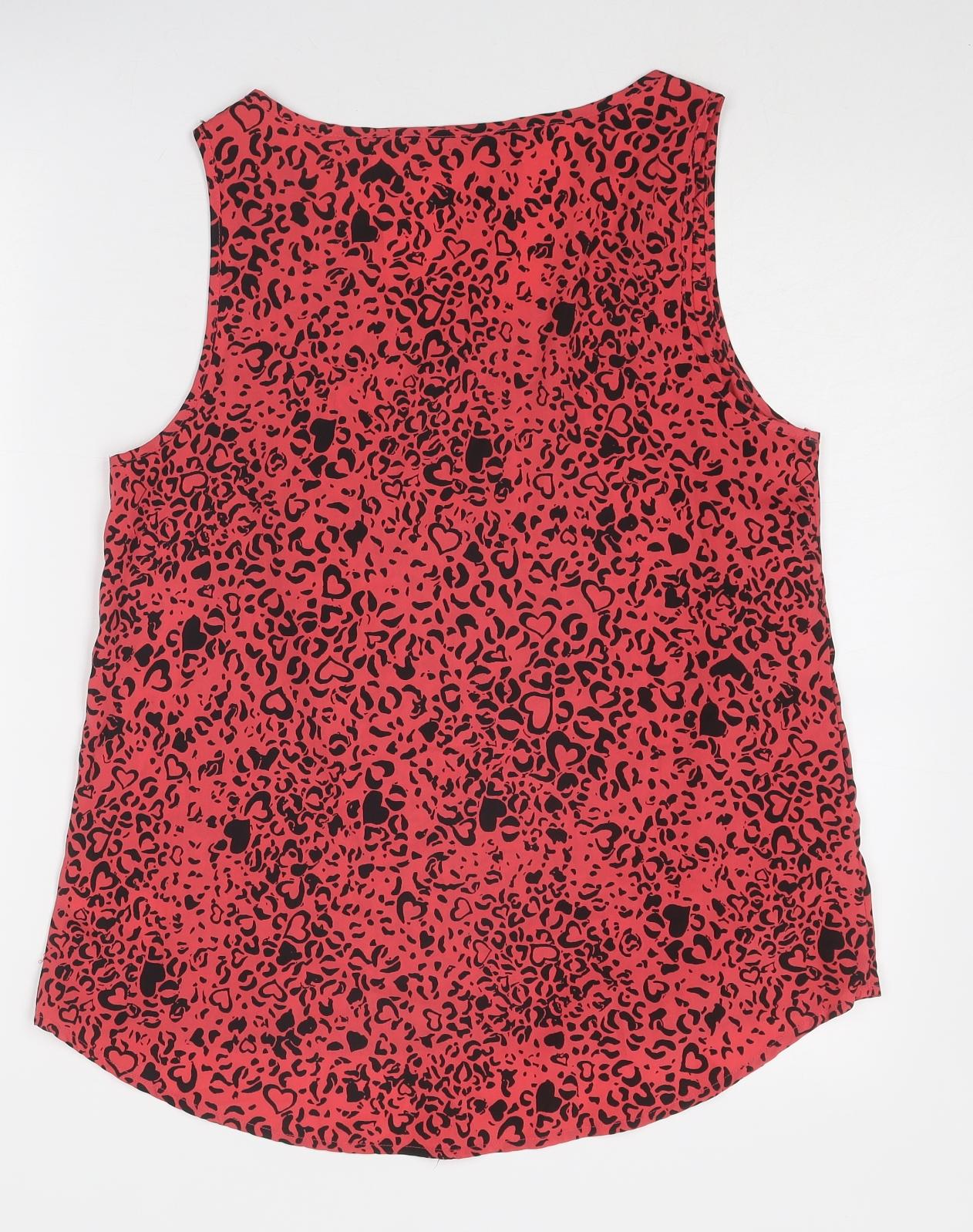 South Womens Pink Animal Print Polyester Basic Tank Size 12 Scoop Neck