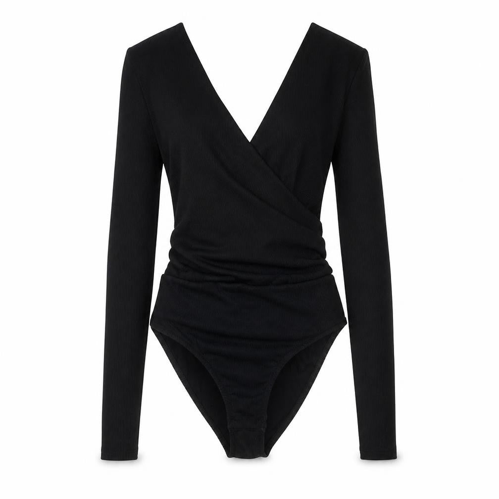 Topshop Womens Black Polyester Bodysuit One-Piece Size 8 Snap - Wrap Style