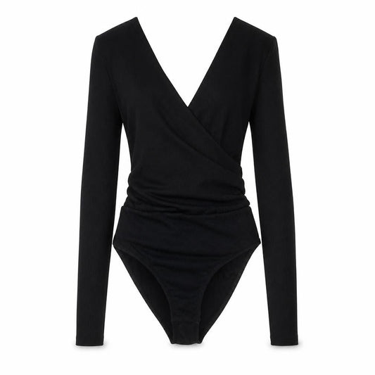 Topshop Womens Black Polyester Bodysuit One-Piece Size 8 Snap - Wrap Style