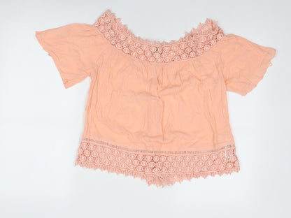Additional front view of Miss Selfridge women’s pink viscose basic blouse, size UK 12, boat neck