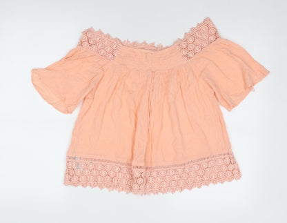 Back view of Miss Selfridge women’s pink viscose basic blouse, size UK 12, boat neck