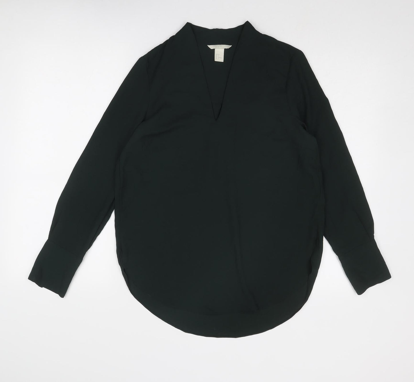 H&M Womens Green Polyester Basic Blouse Size 8 V-Neck