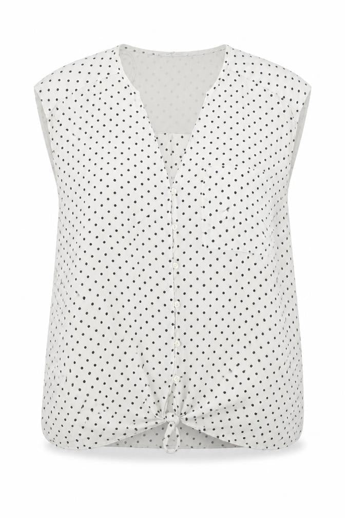 Zara Womens White Polka Dot Polyester Basic Tank Size S V-Neck - Knot Front