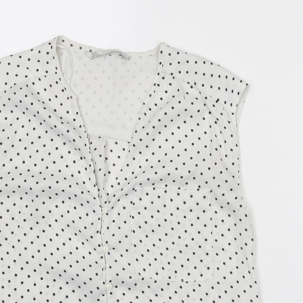 Zara Womens White Polka Dot Polyester Basic Tank Size S V-Neck - Knot Front