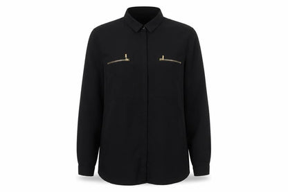South Womens Black Polyester Basic Button-Up Size 10 Collared