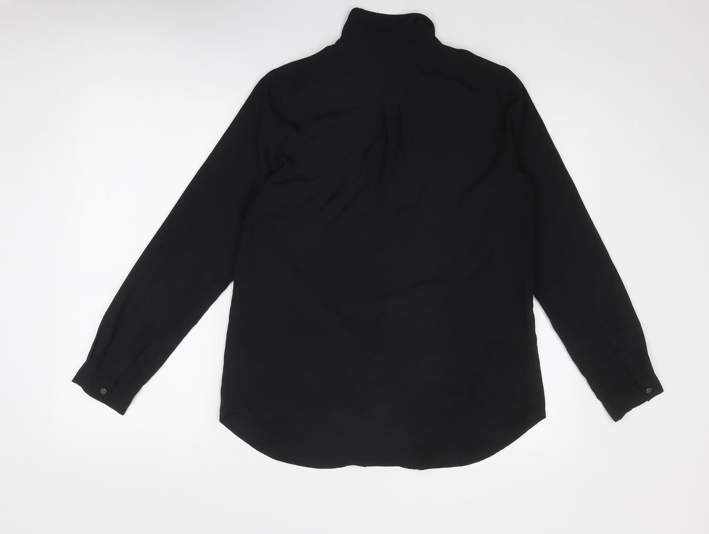 South Womens Black Polyester Basic Button-Up Size 10 Collared