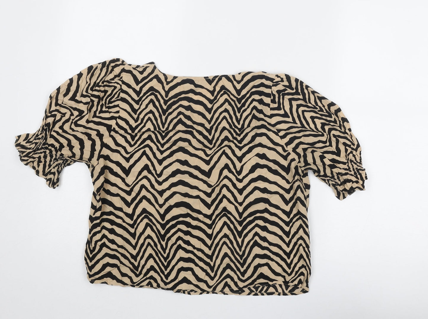 NA-KD Womens Beige Geometric Viscose Basic T-Shirt Size 10 Square Neck