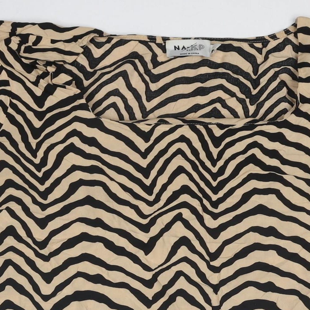 NA-KD Womens Beige Geometric Viscose Basic T-Shirt Size 10 Square Neck