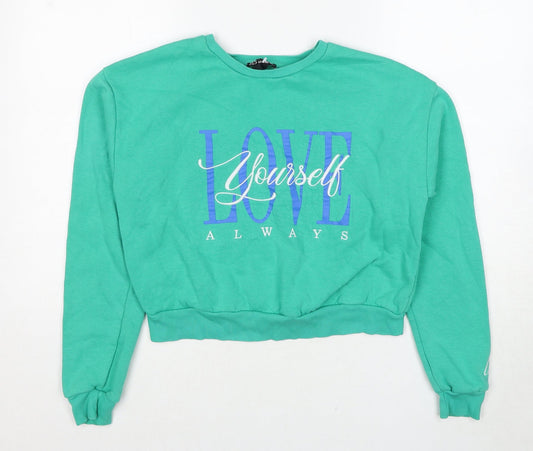New Look Girls Green Cotton Pullover Sweatshirt Size 14-15 Years Pullover - Love Yourself